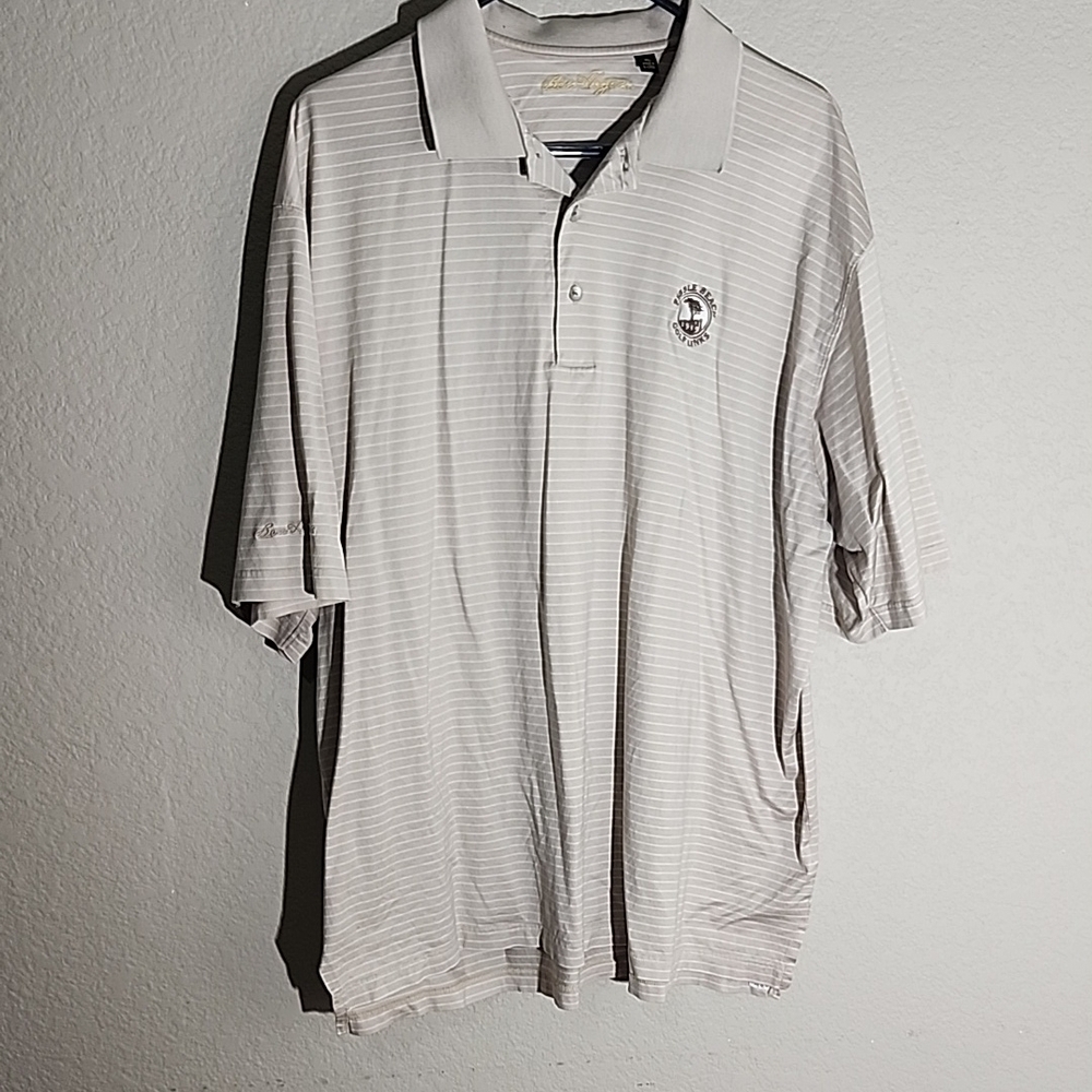 Ben Hogan Polo Shirt Mens Size XL Pebble Beach Golf Stripe Tan White